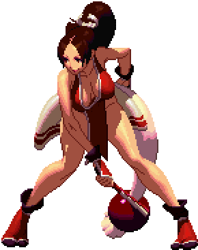 The character Mai Shiranui from The King of Fighters XIII, showing her oversized, bouncing breasts.